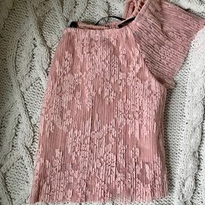 Cropped pink lace off the shoulder top